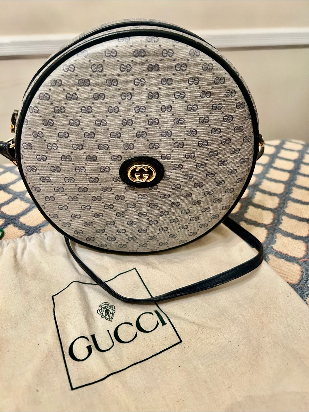 Vintage Gucci Micro GG Monogram Round Canteen Shoulder Bag Made in Italy